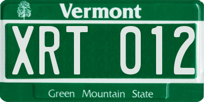 VT license plate XRT012