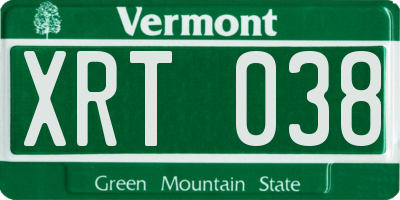 VT license plate XRT038