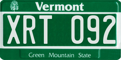 VT license plate XRT092