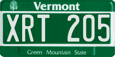 VT license plate XRT205