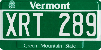 VT license plate XRT289