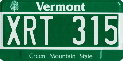 VT license plate XRT315