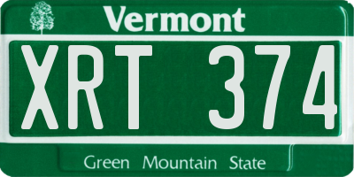 VT license plate XRT374