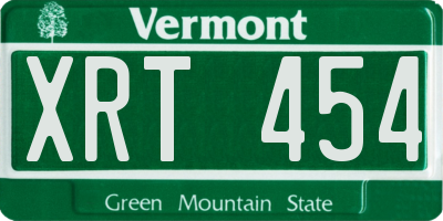 VT license plate XRT454