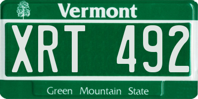 VT license plate XRT492