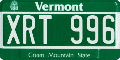 VT license plate XRT996