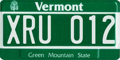 VT license plate XRU012