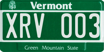 VT license plate XRV003