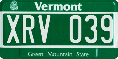 VT license plate XRV039