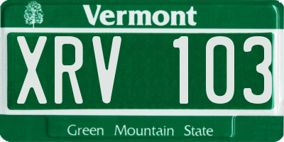 VT license plate XRV103