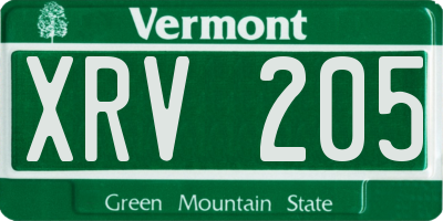 VT license plate XRV205