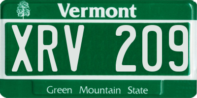 VT license plate XRV209