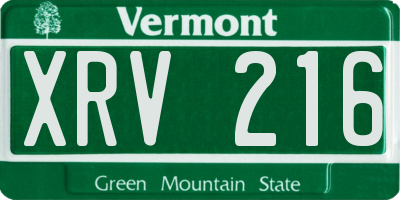 VT license plate XRV216