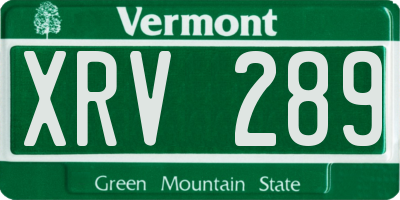 VT license plate XRV289