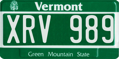 VT license plate XRV989