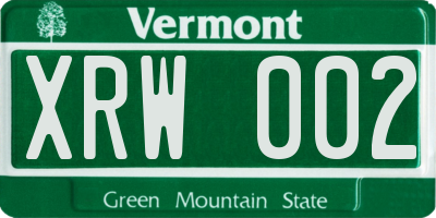 VT license plate XRW002