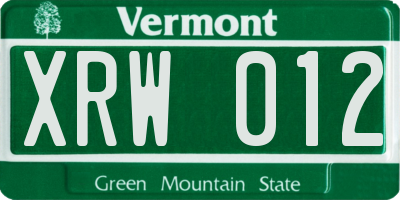 VT license plate XRW012