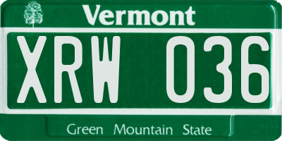 VT license plate XRW036
