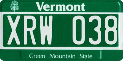 VT license plate XRW038