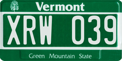 VT license plate XRW039