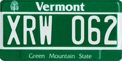 VT license plate XRW062