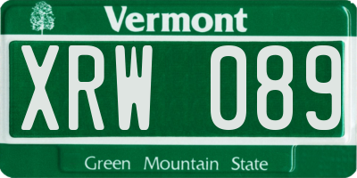 VT license plate XRW089