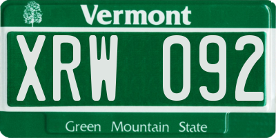 VT license plate XRW092