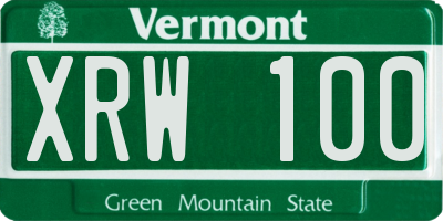 VT license plate XRW100