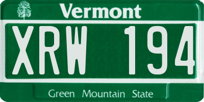 VT license plate XRW194