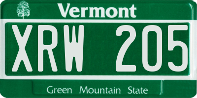 VT license plate XRW205