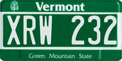 VT license plate XRW232