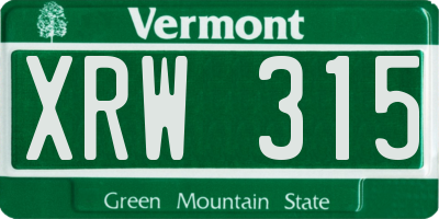 VT license plate XRW315