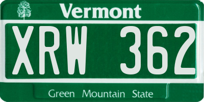 VT license plate XRW362