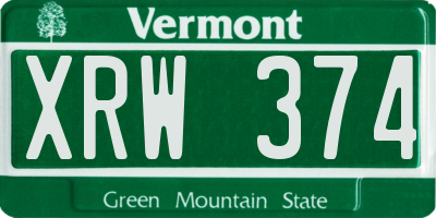 VT license plate XRW374