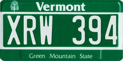 VT license plate XRW394