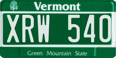 VT license plate XRW540