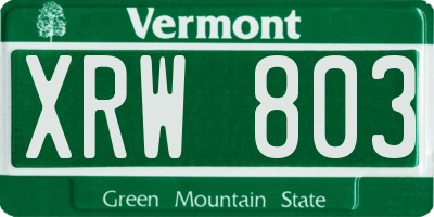 VT license plate XRW803