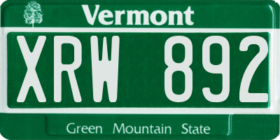 VT license plate XRW892