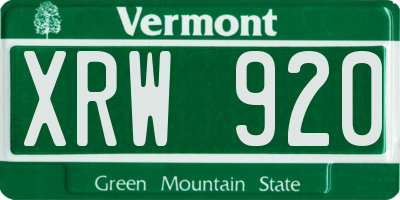 VT license plate XRW920