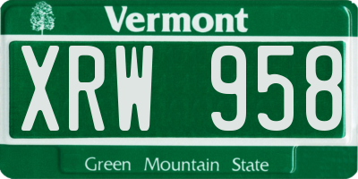 VT license plate XRW958