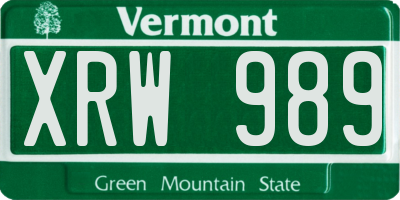 VT license plate XRW989