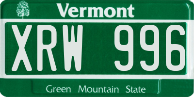 VT license plate XRW996