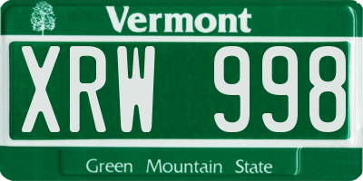 VT license plate XRW998