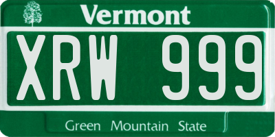 VT license plate XRW999