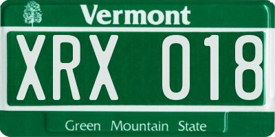 VT license plate XRX018
