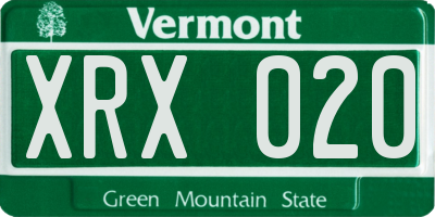 VT license plate XRX020
