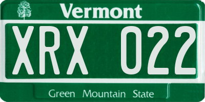 VT license plate XRX022