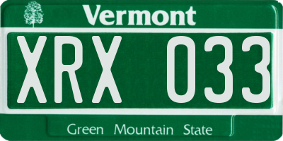 VT license plate XRX033