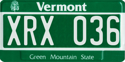 VT license plate XRX036
