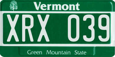 VT license plate XRX039